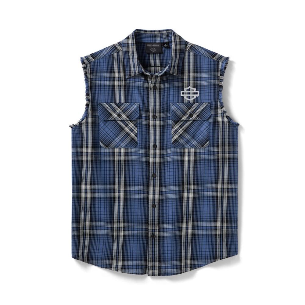 NWT Harley Davidson Men's Liberty Eagle Plaid Blowout in Bijou Blue size Large